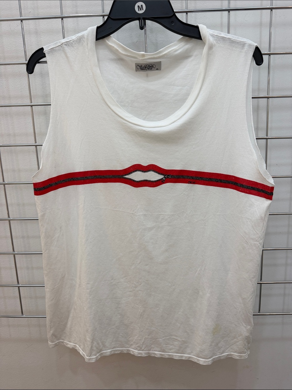 Lauren Moshi White Tank with Red Lip Stripe